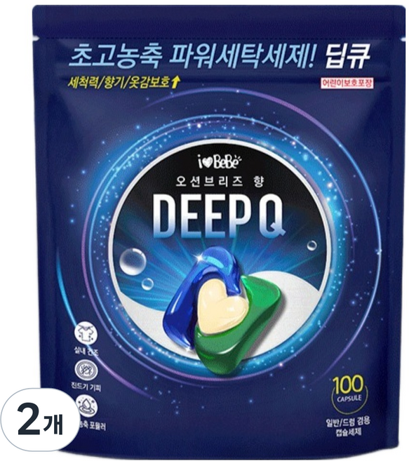 아이러브베베 딥큐 캡슐세제 오션브리즈향 1kg, 100개입, 2개