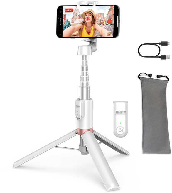 셀루미 익스텐션 스마트폰 셀카봉 삼각대 130cm, SEL-CT1300M(화이트&로즈골드), 1개