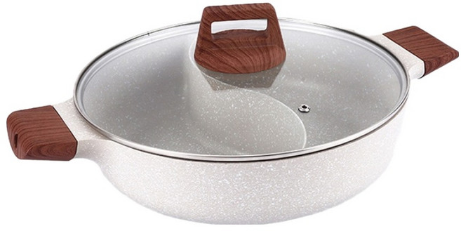 Kiyodo 麥飯石鴛鴦鍋, 28cm, 白色, 1個