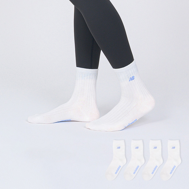 뉴발란스 여성용 자수 로고 중목 골지양말 4켤레