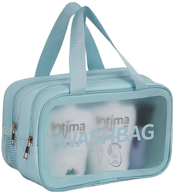 디블릭 2중 포켓 다용도 메쉬 방수 수영 목욕가방, 블루