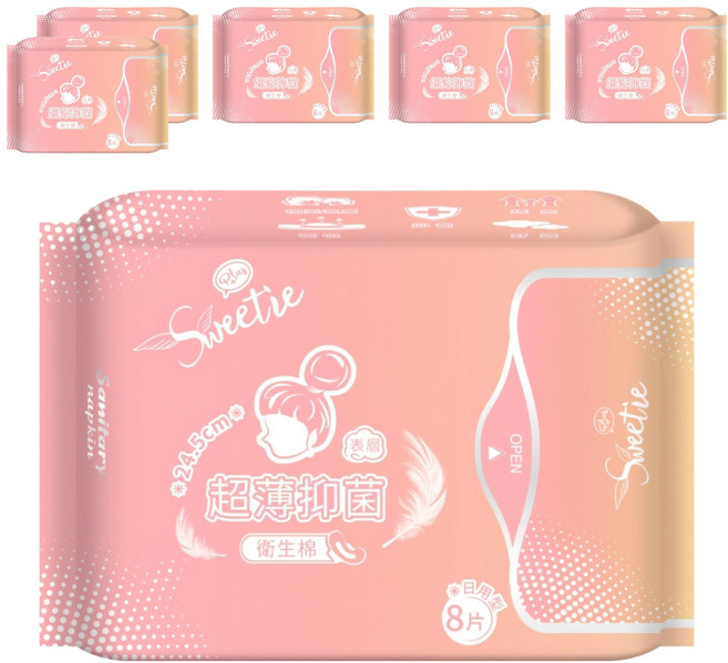 Sweetie 舒芯 超薄抑菌衛生棉 日用型, 24.5cm, 8片, 6包