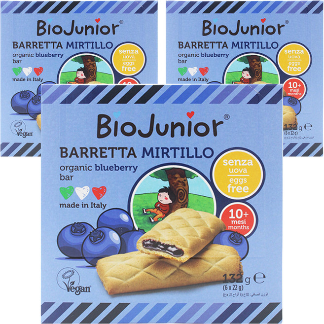 바이오주니어 유아용 유기농 블루베리 바, 132g, 3개