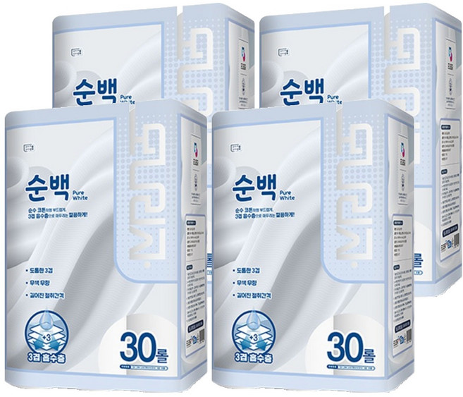 모나리자 순백 화장지, 28m, 30롤, 4개