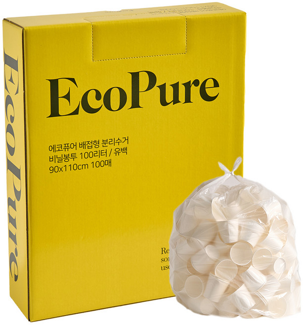 에코퓨어 배접형 분리수거 쓰레기봉투 유백 100p, 1개, 100L