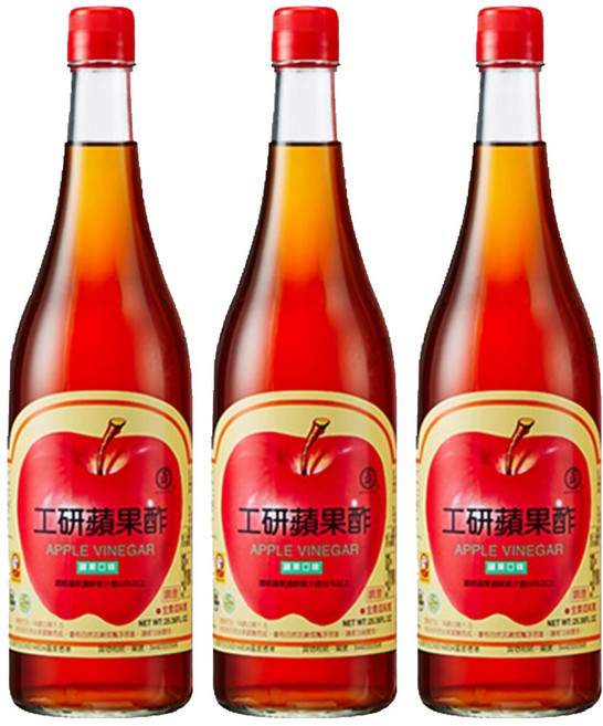 KONG YEN 工研 蘋果醋, 3瓶, 750ml