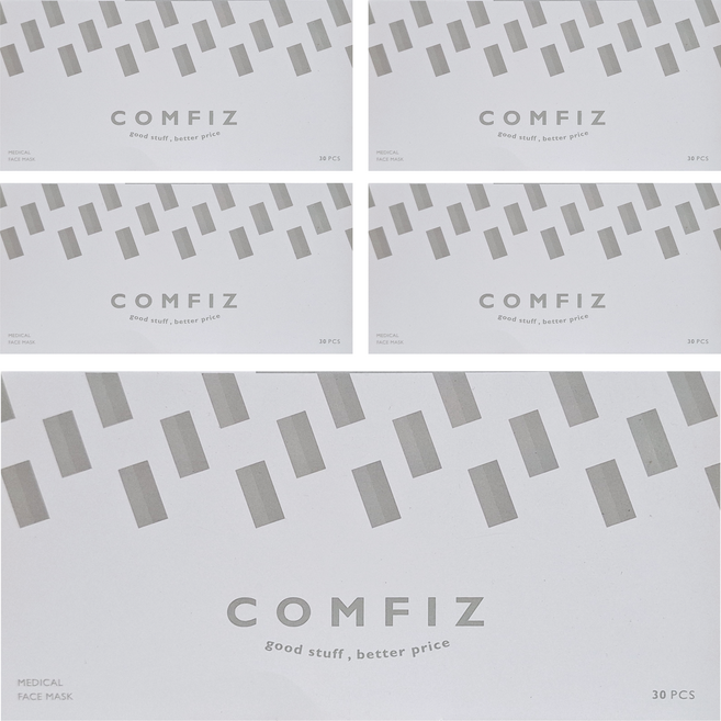 Comfiz 康菲 平面醫療口罩 未滅菌 17.5 x 9.5cm, 30片, 5盒, 雪狐銀