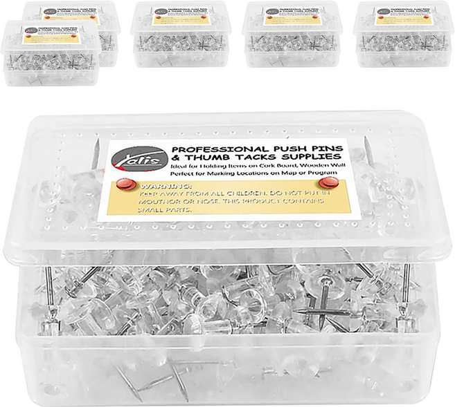 Yalis 透明頭圖釘 大頭針 針長1cm, 100個, 6盒