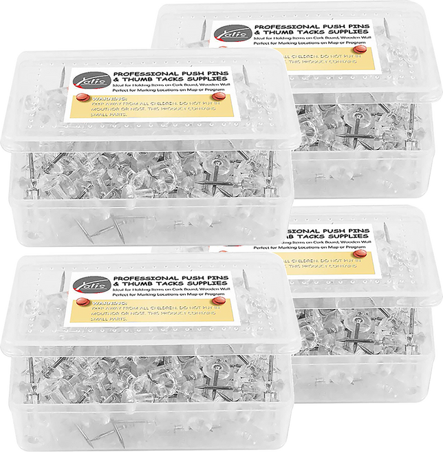 Yalis 透明頭圖釘 大頭針 針長1cm, 100個, 4盒