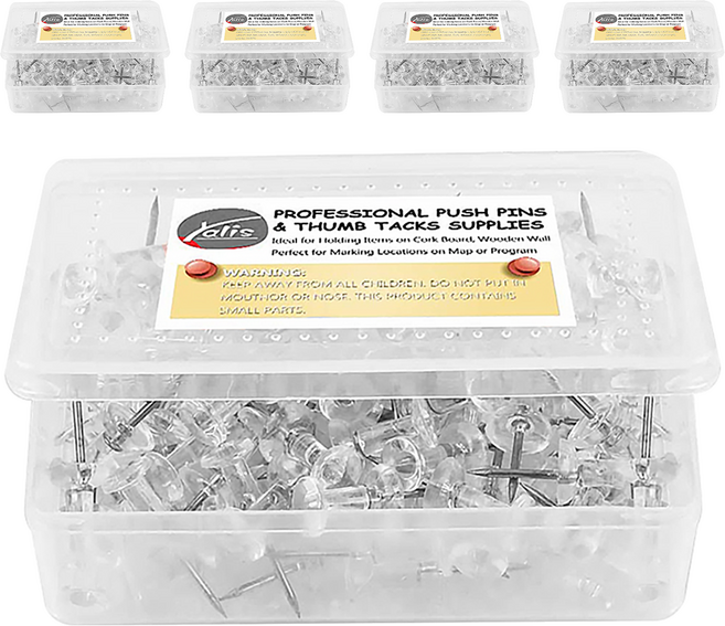 Yalis 透明頭圖釘 大頭針 針長1cm, 100個, 5盒
