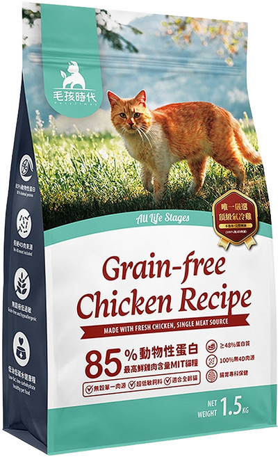 PetsTimes 毛孩時代 85%鮮雞肉無穀全貓糧, 腸胃保健, 1.5kg, 1袋