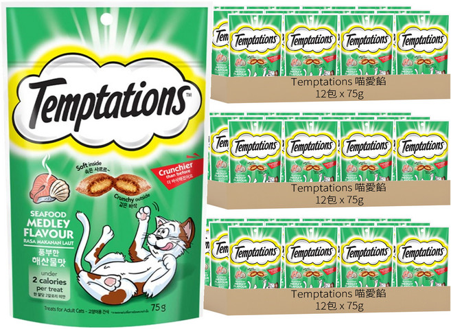 Temptations 喵愛餡 貓點心, 海鮮百匯口味, 75g, 36包