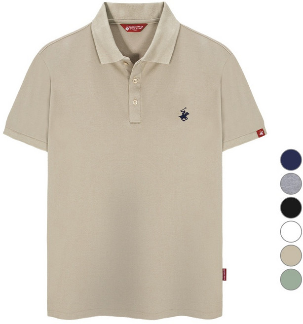 BEVERLY HILLS POLO CLUB 比佛利保羅 男女通用標準刺繡Logo PK短袖翻領T恤 CPX0T01, 淺褐色