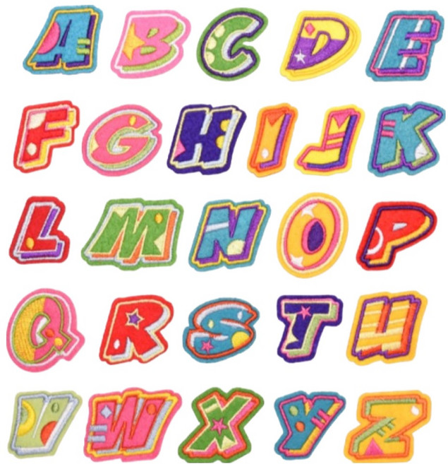 심플라인 간단 자수 열접착 패치 와펜 트로피칼 알파벳 26종 세트, 혼합색상, 1개