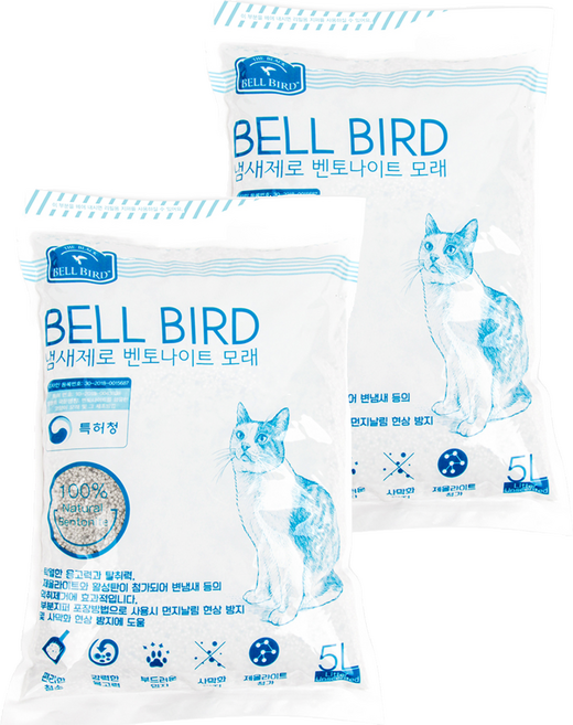 벨버드 더블랙 냄새제로 고양이모래, 5L, 2개, 무향