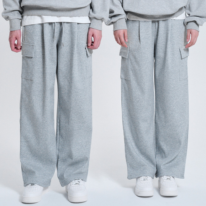 포슈어 남녀공용 4계절 원턱 와이드 카고 트레이닝 긴바지