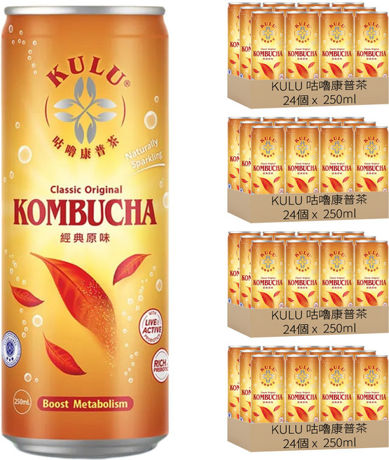 KULU 咕嚕康普茶 康普茶 經典原味, 4箱, 250ml, 24個裝