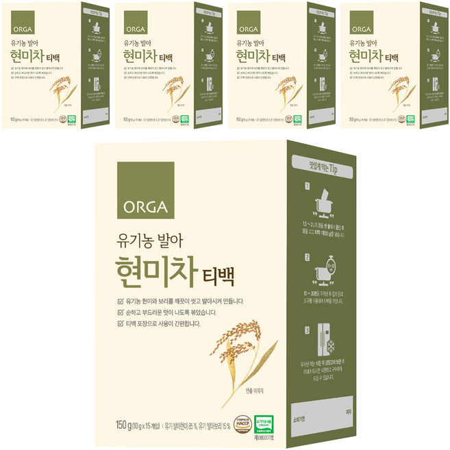 올가홀푸드 유기농 발아 현미차 티백, 10g, 15개입, 5개