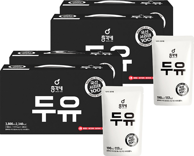 총각네 고칼슘 국산 검은콩두유 담백한맛, 190ml, 80개