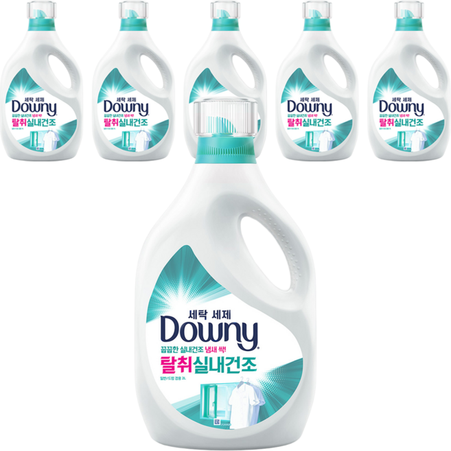 다우니 탈취 실내건조 자스민향 세탁세제 본품, 3L, 6개