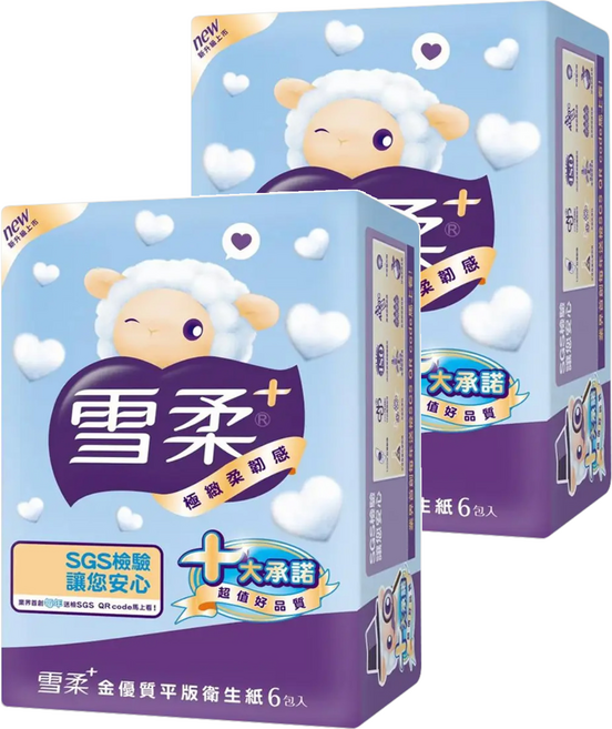 雪柔 金優質平版衛生紙, 6包, 2袋