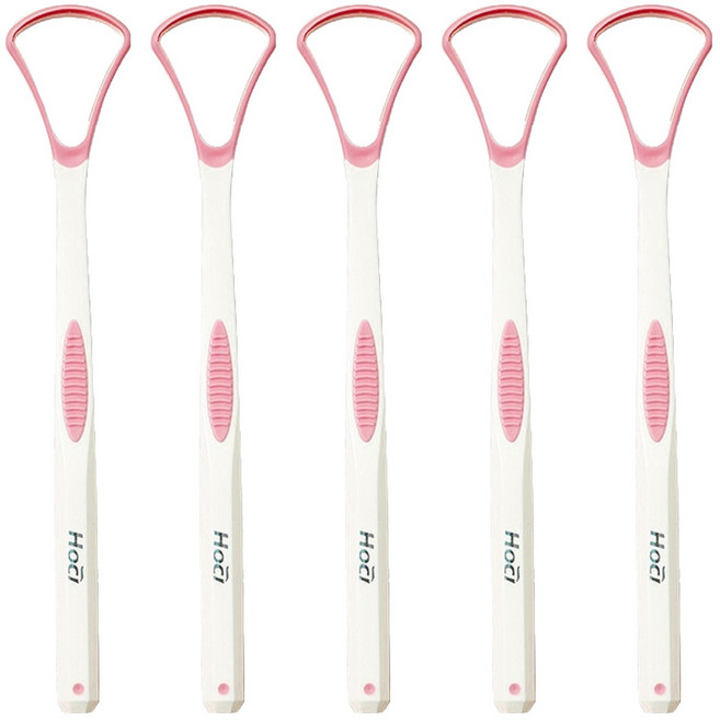 비즈온 생활필수품 혀 백태 설태 제거기 크리너 핑크, 10g, 5개