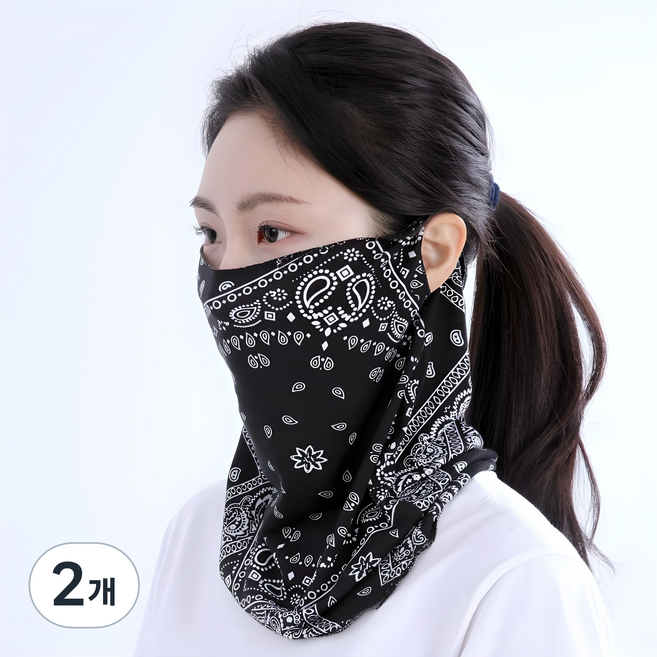 에이빅 스포츠 사계절용 자외선차단 코튼 멀티 넥워머, 블랙, 2개