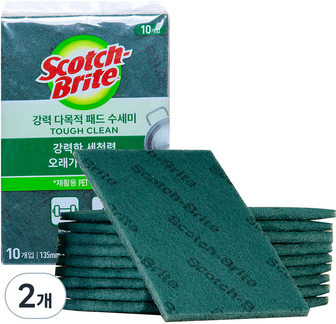스카치브라이트 강력 다목적 패드 수세미 중형, 10개입, 2개