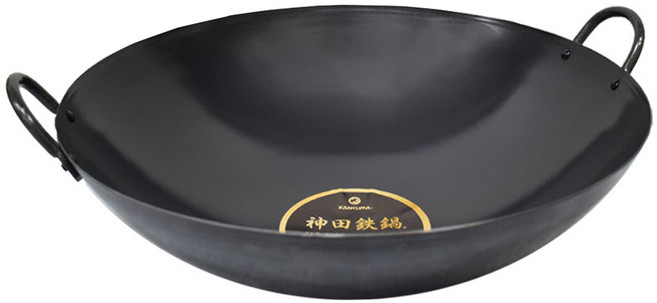 KANKUMA 神田 神田鐵鍋 日本製 雙柄雙耳 無塗層中華炒鍋 鐵鍋 明火專用, 42cm, 素色, 1個