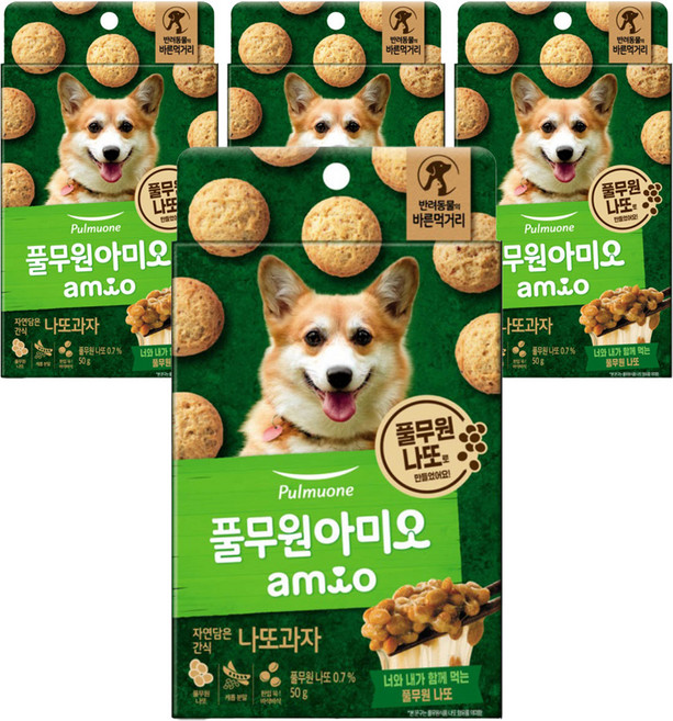 풀무원아미오 자연담은 강아지 나또 과자, 나또맛, 50g, 4개