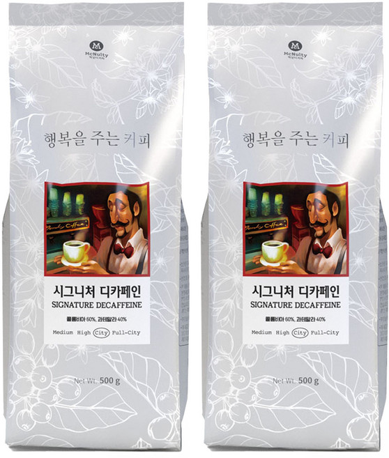 맥널티커피 시그니처 디카페인 커피 원두, 홀빈(분쇄안함), 500g, 2개