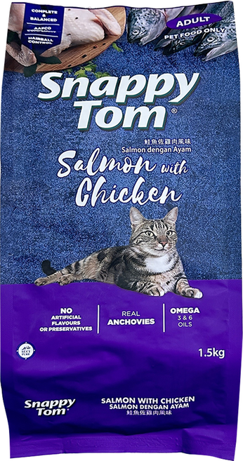 Snappy Tom 幸福貓 貓乾糧, 鮭魚 + 雞肉, 1.5kg, 1袋