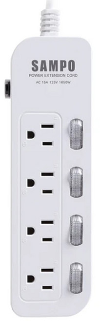 SAMPO 聲寶 四開四插電源延長線組 3孔 EL-W44R9, 2.7m, 白色, 1條