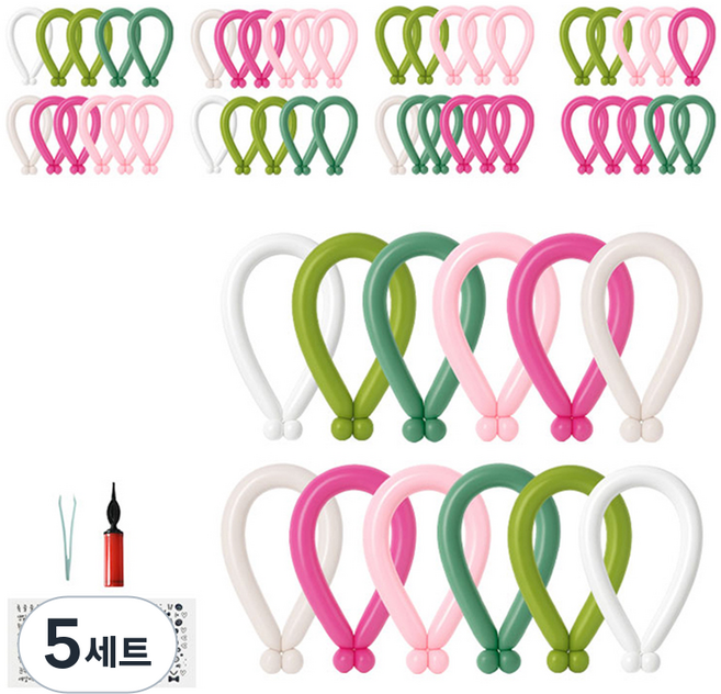피앤비유니티 요술풍선 50p + 펌프 + 레터링스티커 +스티커집게 세트, 스탠다드 그레이티 혼합6색, 5세트