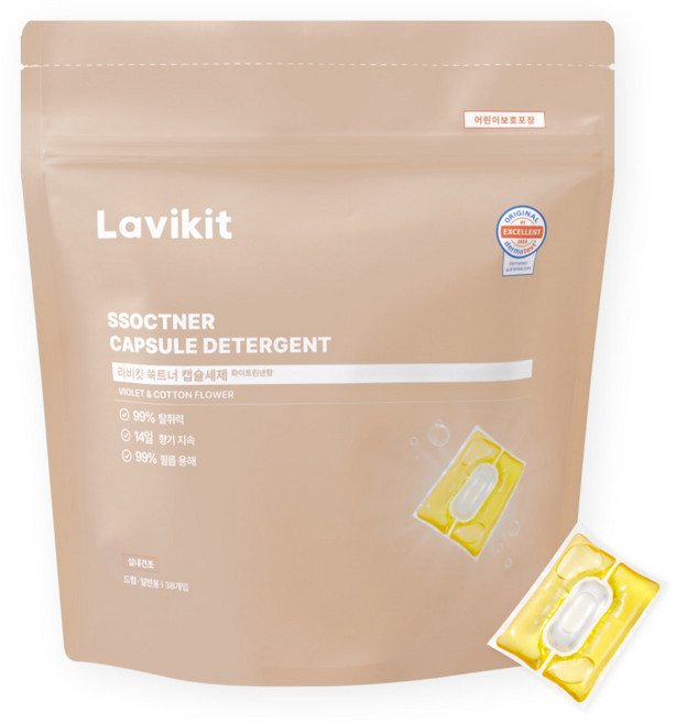 라비킷 쏙트너 캡슐세제 실내건조 화이트린넨향, 1개, 38개입