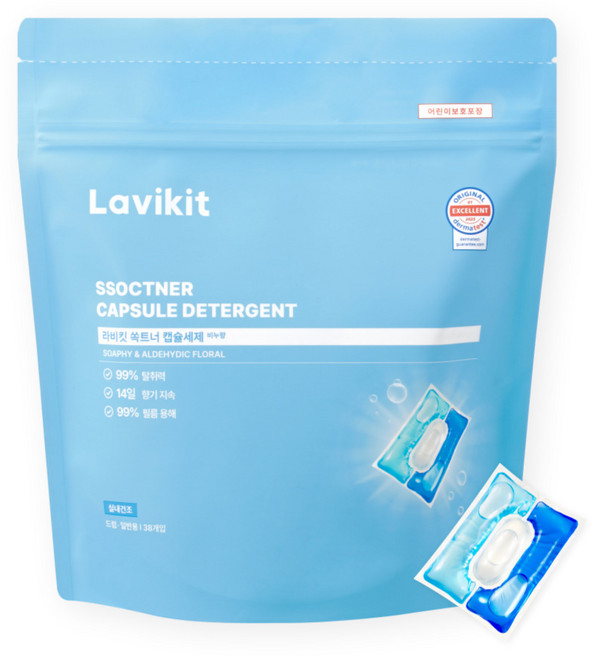 라비킷 쏙트너 실내건조 캡슐세제 비누향, 38개입, 1개