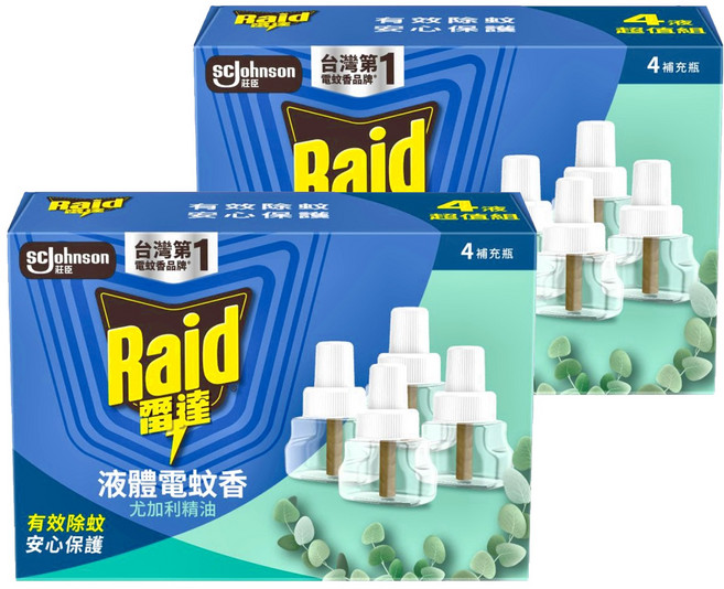 Raid 雷達 超智慧薄型液體電蚊香補充瓶 尤加利 4入組, 164ml, 2盒