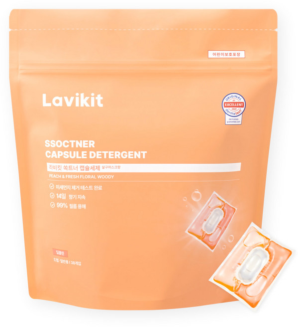 라비킷 쏙트너 캡슐세제 딥클린 살구머스크향, 38개입, 1개