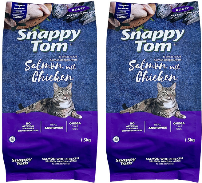 Snappy Tom 幸福貓 貓乾糧, 鮭魚 + 雞肉, 1.5kg, 2袋