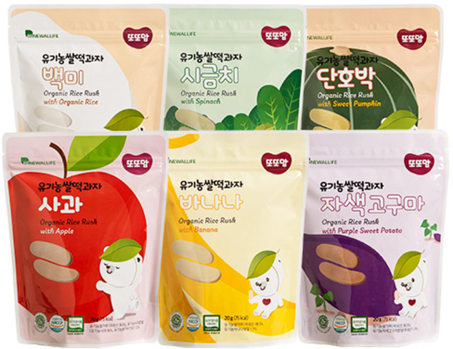 또또맘 유아용 쌀떡과자 6종 세트, 1세트, 백미, 시금치, 바나나, 사과, 자색고구마, 단호박