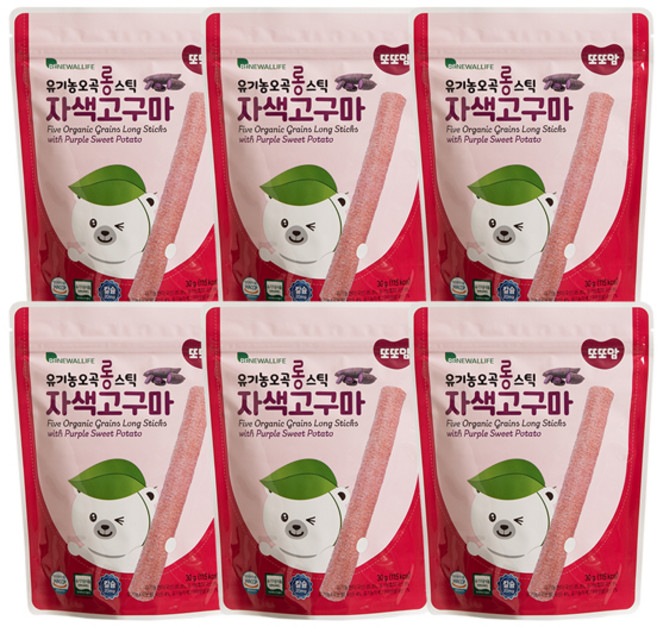 또또맘 유기농 오곡 롱스틱, 자색고구마, 30g, 6개