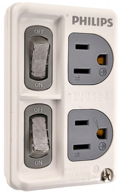 PHILIPS 飛利浦 台灣公司貨 節能開關 2開2插分接式插座 CHP3020W/96, 99mm, 白色, 1個
