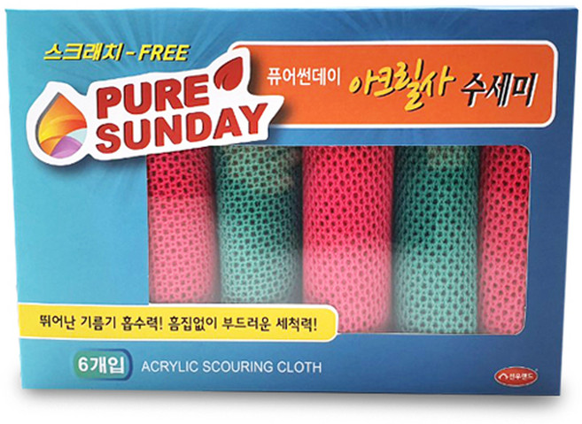 퓨어썬데이 아크릴사 수세미 6p, 6개입, 1세트