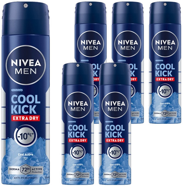 NIVEA 妮維雅 MEN 台灣公司貨 瞬間酷涼系列 男士止汗爽身噴霧 舒活麝香 48小時止汗抑味, 150ml, 6瓶