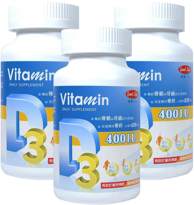 good Life 得意人生 維生素D3 400IU 膠囊, 120顆, 3罐