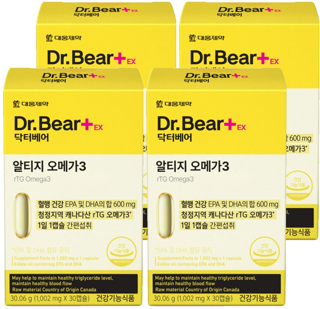 대웅제약 닥터베어EX 알티지 오메가3 30.06g, 30정, 4개