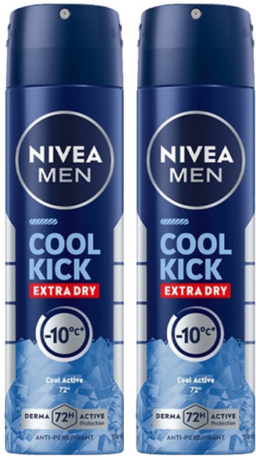 NIVEA 妮維雅 MEN 瞬間酷涼系列 男士止汗爽身噴霧 舒活麝香 48小時止汗抑味, 150ml, 2瓶