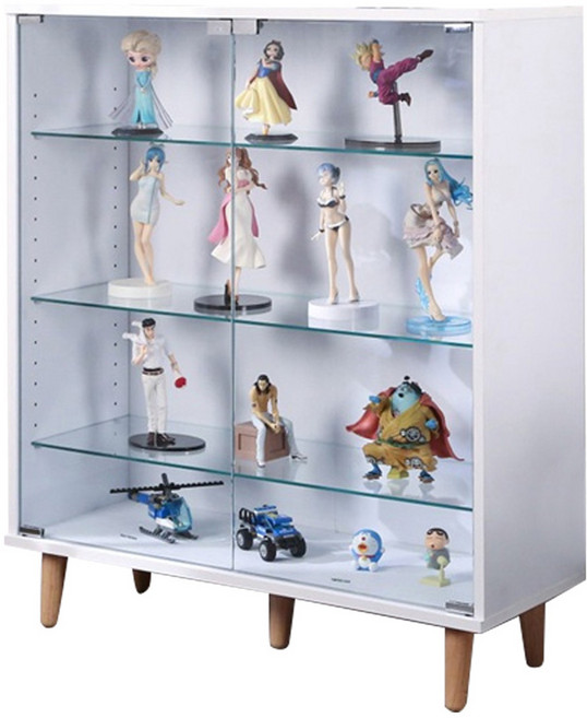 BuyJM 台灣製 加寬80公分實木腳強化玻璃展示櫃 公仔櫃, 白色