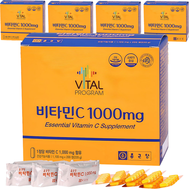 바이탈프로그램 비타민C 1000mg, 200정, 5개