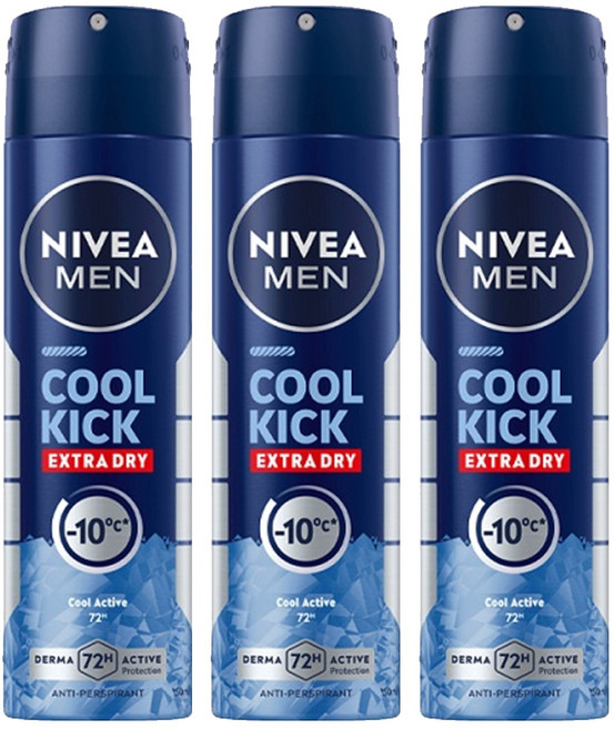 NIVEA 妮維雅 MEN 台灣公司貨 瞬間酷涼系列 男士止汗爽身噴霧 舒活麝香 48小時止汗抑味, 150ml, 3瓶